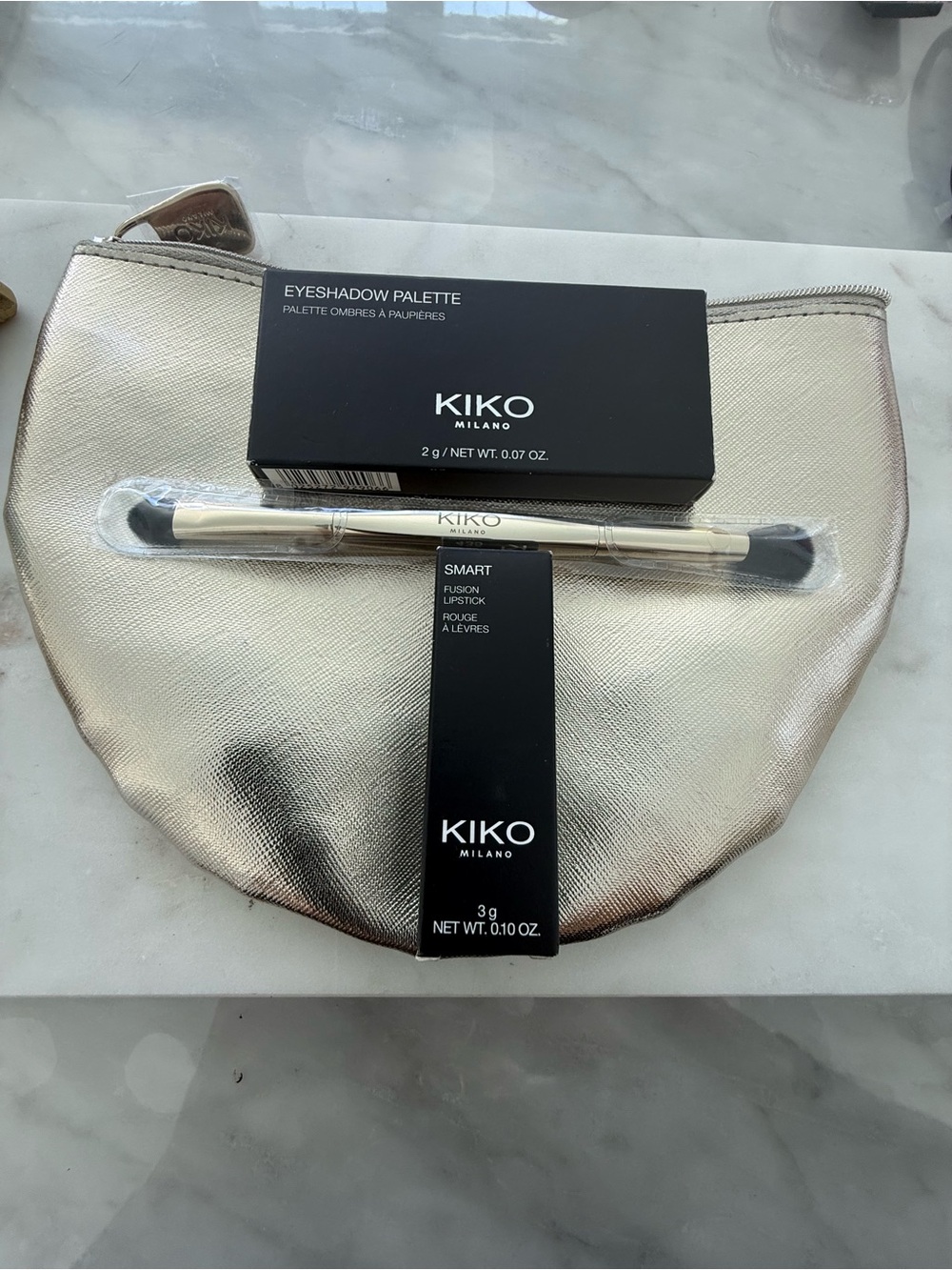 KIKO Milano Eyeshadow Palette + Lipstick with Brush and Metallic Pouch